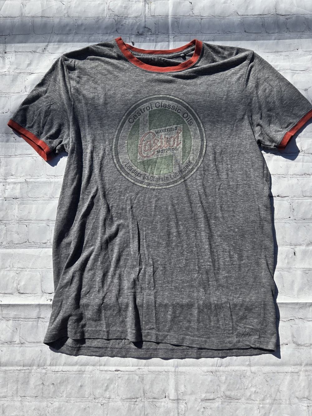 Lucky Brand Castrol Classic Oils vintage style Ringer Tee sz lg